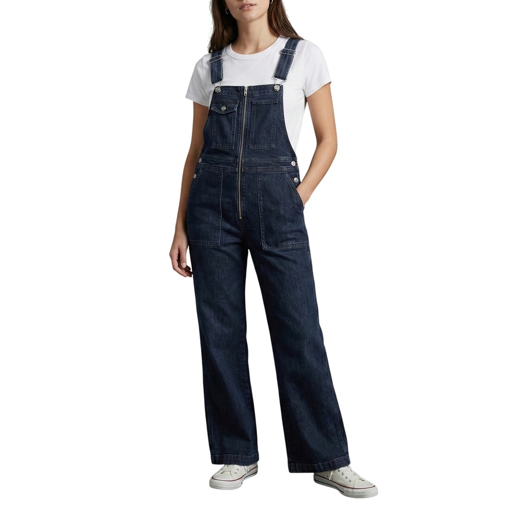 Madewell Overalls Womens 2P Petite Ashlane High Rise Loose Flare Zip Front NI535
